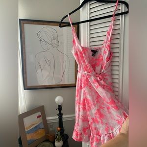 Pink tie dye wrap mini dress